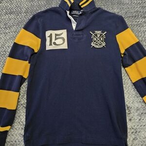 Polo Ralph Lauren Rugby Shirt Blue Yellow Striped Arms Rowing Crest Sz: S- NICE